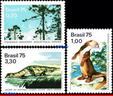 Ref. BR-1395-97 BRAZIL 1975 ANIMALS, FAUNA, TREE, OTTER, CAIMAN,, ALLIGATOR, MI# 1488-90, SET MNH 3V Sc# 1395-1397 - Alberi