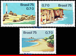 Ref. BR-1418-20 BRAZIL 1975 TOURISM, TOURIST PUBLICITY, BEACH,, LIGHTHOUSE, MI# 1514-16, SET MNH 3V Sc# 1418-1420 - Ungebraucht