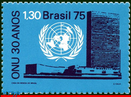Ref. BR-1422 BRAZIL 1975 ONU, UN, UNITED NATIONS, 30TH, ANNIV., EMBLEM, MI# 1518, MNH 1V Sc# 1422 - Ungebraucht