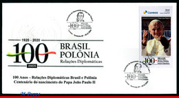 Ref. BR-V2020-52-D BRAZIL 2020 RELATIONSHIP, WITH POLONIA, 100 YEARS,, BIRTH POPE JOHN PAUL II, FDC 1V - Ungebraucht