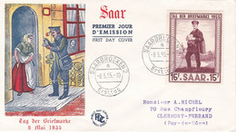 Premier Jour FDC Sarre Saar 1955 342 Journée Du Timbre Tag Der Briefmarke - FDC