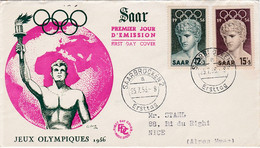 Premier Jour FDC Sarre Saar 1956 353 354 Jeux Olympiques Olympic Games - FDC