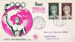 Premier Jour FDC Sarre Saar 1956 353 354 Jeux Olympiques Olympic Games - FDC