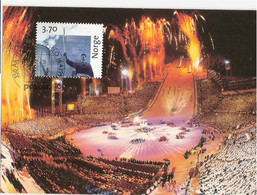 Norge Norway 1997 Posten 350 Years Anniversary, Olympic Opening, Lillehammer, Ski   MK 8 Of 8 MK With Mi 1256 Cancelled - Maximumkaarten
