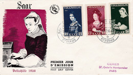 Premier Jour FDC Sarre Saar 1956 358 à 361 Œuvres Populaires Rembrandt Peinture Painting - FDC