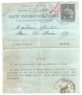 PARIS 25 R Danton Carte Lettre Pneumatique 30c/50c Chaplain Yv 2564 Storch E26 Dest Littré Ob 1902 - Pneumatic Post