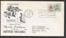 1965  British Columbia   Floral Emblem Dogwood  Sc 423 Rose Craft Cachet - 1961-1970