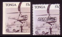 Tonga 1989 - Helicopter - Proof In Color Printed On Card + Specimen - Hélicoptères