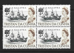 Tristan Da Cunha 1967 4d Surcharge On Galatea Ship Definitive Block Of 4 MNH - Tristan Da Cunha