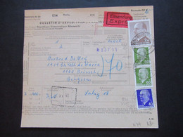 DDR 1963 / 70 Paketkarte Ulbricht 2 Dm Nr.969 Berlin - Brüssel Eilsendung Express Stempel Berlin Baumschulenweg - Briefe U. Dokumente