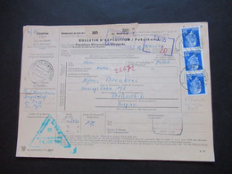 DDR 1963 Paketkarte Ulbricht Nr.937 MeF Senkrechter 3er Streifen Burg (Bz Magdeburg) Nach Brüssel Grüner Zollstempel - Lettres & Documents