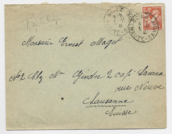 IRIS 1FR50 ORANGE N° 435 SEUL LETTRE SCIEZ 3.11.1941 HAUTE SAVOIE POUR LAUSANNE SUISSE FRONTALIER RARE - 1939-44 Iris