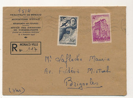 MONACO => Env. Recommandée Affr. Composé 10F Poste Aérienne + 4F Cathédrale - 1947 - Storia Postale