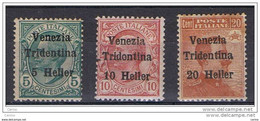 TRENTINO  A.A.:  1918  SOPRASTAMPATI  -  3  VAL. L. -  SASS. 28/30 - Trentin