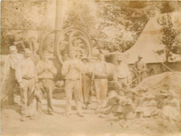 Agriculture , Battage , Scène Agricole * Photo Ancienne Albuminée Circa 1900 * Batteuse Et Fermiers Paysans En Action ! - Culturas