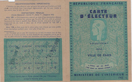 Carte D'Electeur/ RF/ Ministère De L'Intérieur/SEINE/ Ville De Paris/Gournay/Rue Chaptal/1962    ELEC39 - Altri
