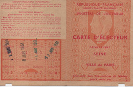 Carte D'Electeur/ RF/ Ministère De L'Intérieur/SEINE/ Ville De Paris/Gournay/Rue Chaptal/1959-61    ELEC40 - Sonstige & Ohne Zuordnung