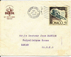 Monaco Cover Sent To Dakar A.O.F. 21-3-1953 Single Franked Olympic Games Stamp - Lettres & Documents