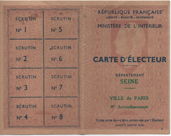 Carte D'Electeur/RF/Ministère De L'Intérieur/SEINE/ Ville De PARIS/Gournay/Rue Chaptal/1953     ELEC43 - Altri