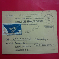 LETTRE SERVICE DES RECOUVREMENTS NOUVELLE CALEDONIE PAR AVION - 1961-....