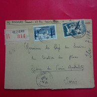 LETTRE RECOMMANDE BEZIERS 814 POUR PARIS GARE DE PARIS AUSTERLITZ - Cartas & Documentos