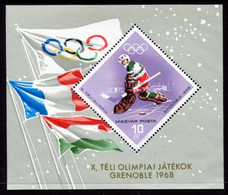 HUNGARY 1967 Winter Olympics Block MNH / **.  Michel Block 62 - Ongebruikt