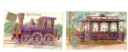 Carte Fantaisie -  Lot De 2 Cartes Postales - Train Trein - Fleur Flower Violette - Circulé - 2 Scans. - Other