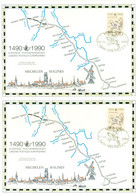 2350HK Mechelen 1490 - 1990 Europese Postverbindingen 3 Kaarten - Souvenir Cards - Joint Issues [HK]