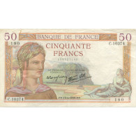 France, 50 Francs, Cérès, 1939, 1939-06-15, TTB+, Fayette:18.26, KM:85b - 50 F 1934-1940 ''Cérès''