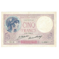 France, 5 Francs, Violet, 1927, 1927-07-21, SUP, Fayette:3.11, KM:83 - 5 F 1917-1940 ''Violet''