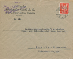 DELITZSCH  - 1925  ,  Perfins / Firmenlochung  -  DELITZSCHER SCHOKOLADEN-FABRIK    -  Brief Nach Berlin - Covers & Documents
