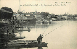 Chalon Sur Saône * Les Quais Depuis Le Pont Des Dombes * Péniche Batellerie * Pêche à La Ligne Pêcheurs - Chalon Sur Saone