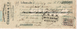 TRAITE QUINCAILLERIE OUTILLAGE -GERBER ET CIE - LA ROCHE SUR YON - ANNEE 1908 - Bills Of Exchange