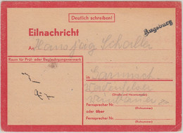 DR - Augsburg Aushilfs-L1 Eilnachrichtenkarte N. Garmisch 28.2.44 - Covers