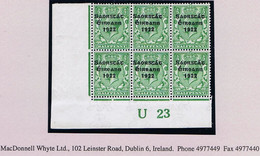 Ireland 1922-23 Thom Saorstat 3-line Ovpt On ½d Green Control U23 Imperf Corner Block Of 6 Overprint Plate 4 Mint Unmoun - Nuovi