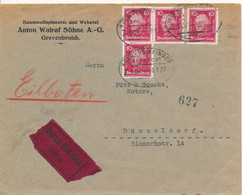 KÖLN-VLISSINGEN BAHNPOST  - 1927 ,  Perfins / Firmenlochung  -  ANTON WALRAF SÖHNE  GREVENBROICH  -  Nach Düsseldorf - Brieven En Documenten