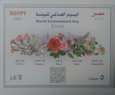 Egypt- World Environment Day - Flowers -Cloves -Jasmine-Roses-Basil-Chamomile (Unused) (MNH) - [2021] (Egypte) (Egitto) - Neufs