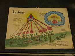 Vintage 1939, Planche  Coloriée A La Main - La Grace, Beaucoup De Pensées Pieuses, 35 X 24 Cm - Religion & Esotericism