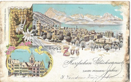 Gruss Aus ZUG: 2-Bild Winter-Litho Mit Glitter 1900 - Zug