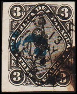 1878. PARAGUAY Lion Motive. 3 TRES REALES Overprinted HORISONTAL 5 In Blue. Interesti... (Michel 6 III) - JF510410 - Paraguay