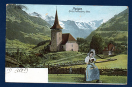 Suisse. Frutigen.Kirche, Doldenhorn Und Altels. Eglise, Cimetière Et Jolie Femme En Costume Traditionnel. 1904 - Frutigen