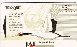 Nouvelle Zelande New Zealand Telecarte Phonecard Telecom Privee Red Crowned Crane Jal Japan Airlines Oiseau Bird Ut BE - Neuseeland
