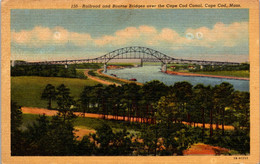 Massachusetts Cape Cod Railroad And Bourne Bridges Over Cape Cod Canal 1953 Curteich - Cape Cod