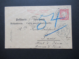 AD Bayern 1897 Ganzsache UPU Weltpostverein Stempel Bergrheinfeld Nach Paris Mit Ank. Stempel - Entiers Postaux