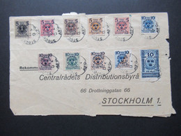 Schweden 1916 Landsturm I Nr.96 Und II Nr. 97 - 106 Gestempelt Stockholm AFG Auf Großem Briefstück KW 860€ - Cartas & Documentos