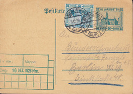 Saargebiet Uprated Postal Stationery Ganzsache Entier Postkarte NEUNKIRCHEN (Saar) 1926 BERLIN (2 Scans) - Postwaardestukken