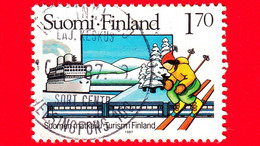 FINLANDIA - Usato - 1987 - Centenario Dell'Ufficio Finlandese Per Il Turismo - Skier, Mountains, Ship And Railwa - 1.70 - Used Stamps