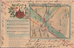 Ak Gruß Aus Rotenburg In Hannover Lied Und Landkarte Farbig 1905 - Rotenburg (Wuemme)