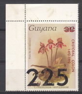Guyana, 1987, Orchids, Columbus, Overprinted, Revalued, MNH, Michel 1951 - Guyana (1966-...)