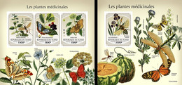 Tchad 2021, Medical Plants Insects And Butterflies Of Africa, 3val In BF +BF IMPERFORATED - Heilpflanzen